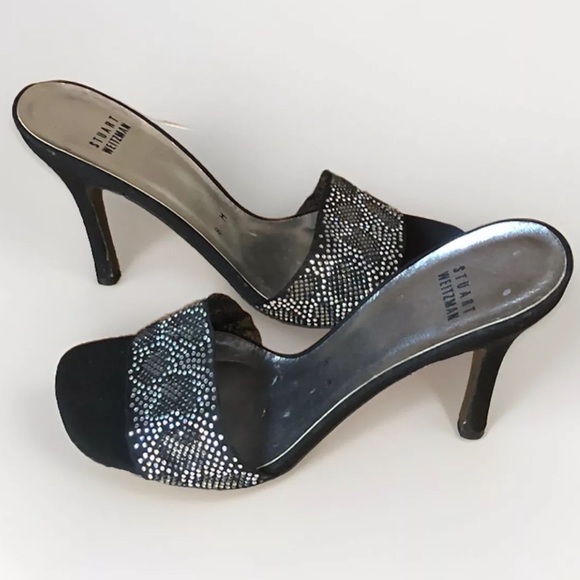 Stuart Weitzman $298 Blk/Silver Leopard Crystals Stilettos - Worn ONCE - 8M - Picture 4 of 10